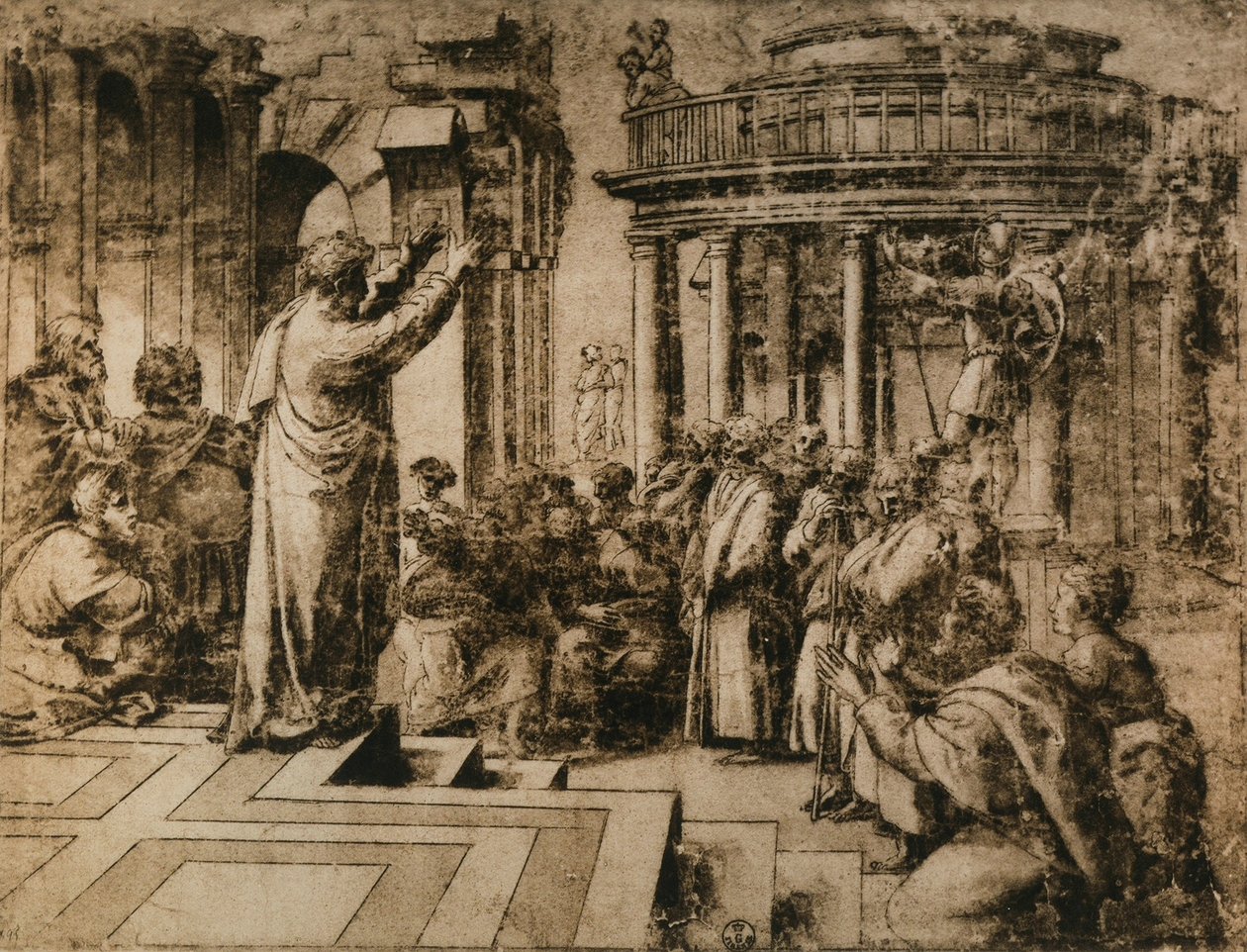 St. Paul Preaching at Athens; Drawing from the School of Raphael. Gabinetto dei Disegni e delle Stampe, Uffizi, Florence by School of Raphael