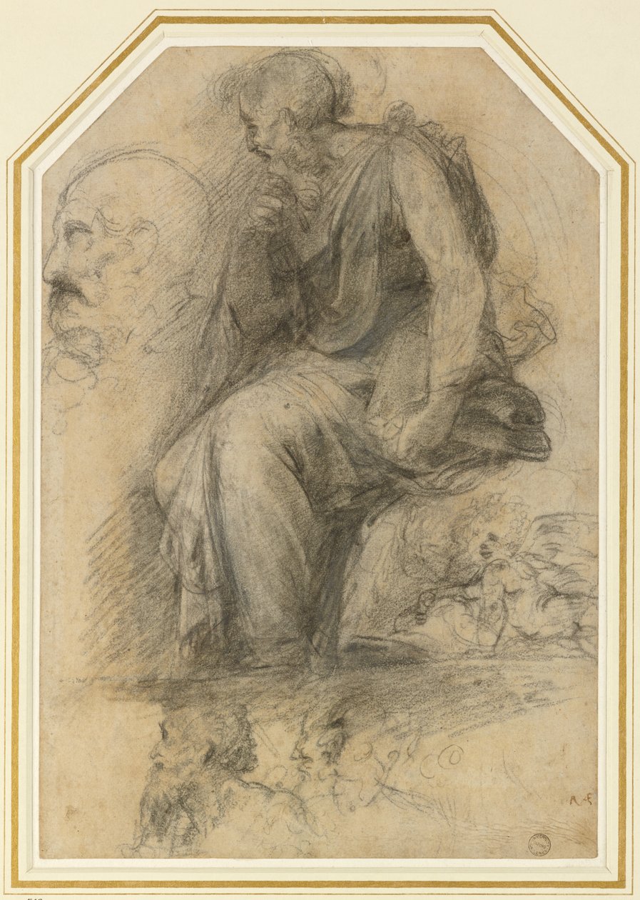 A male saint, seated (St Paul): Study for the Disputa by Raphael