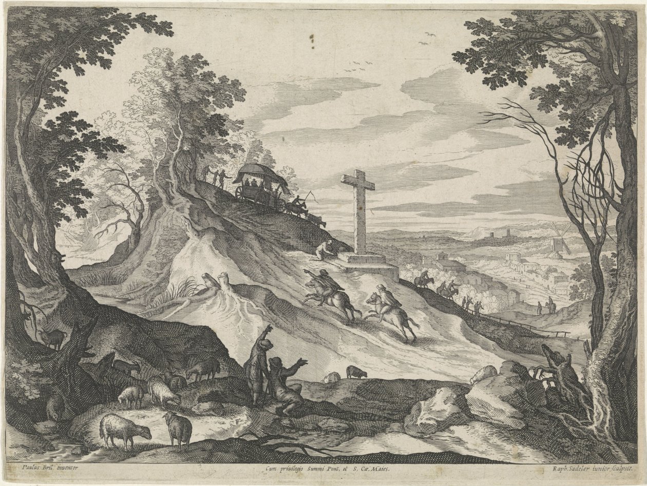 Landscape with a Cross on a Hill by Raphaël Sadeler (II)