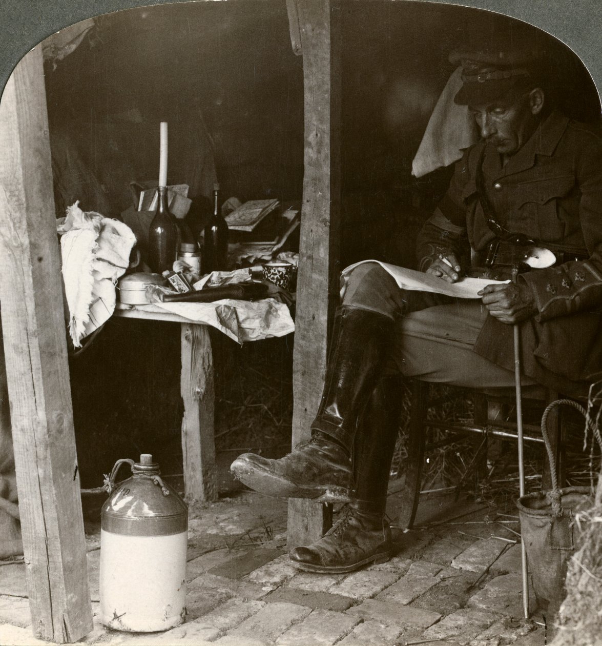 Staff Officer in a Dugout Studying Details before an Offensive, World War I, 1914-1918 by Realistic Travels Publishers