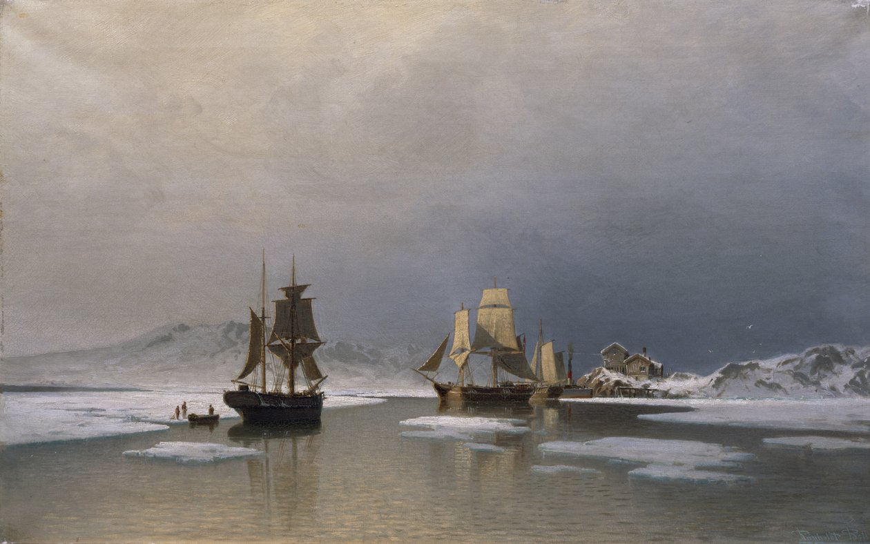 Sailing Ships on Frozen Fjord by Reinholdt Boll