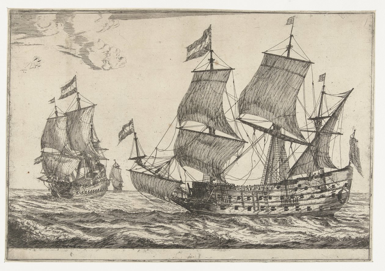 Two Large Warships Thirteen Scenes with Ships (series title) by Reinier Nooms