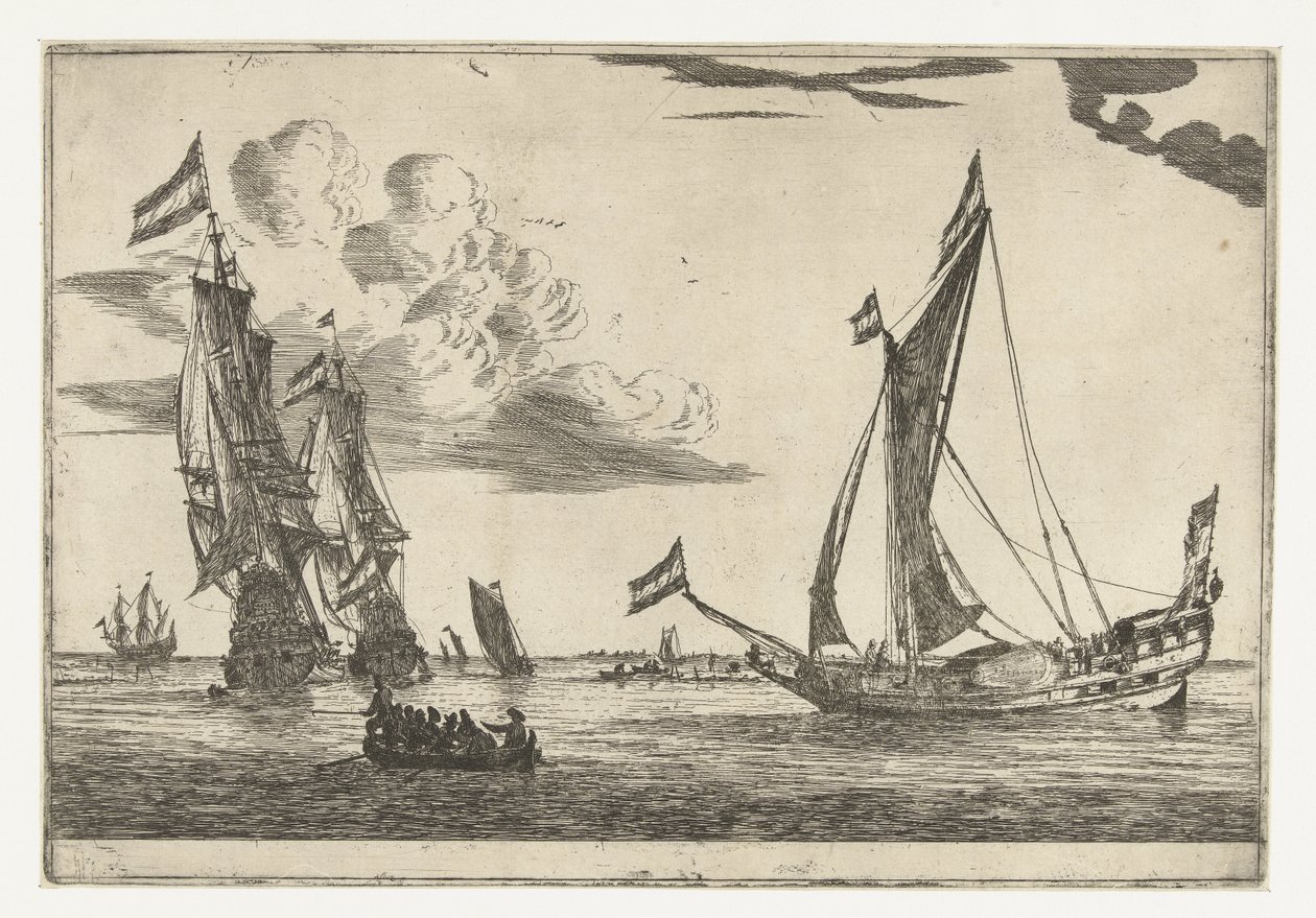 Two Warships and a Yacht Thirteen Scenes with Ships (series title) by Reinier Nooms