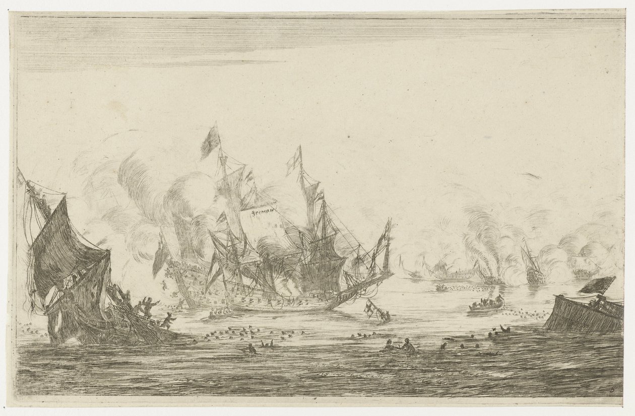 Sea Battle with a Sinking Ship (series title: New Naval Battles) by Reinier Nooms