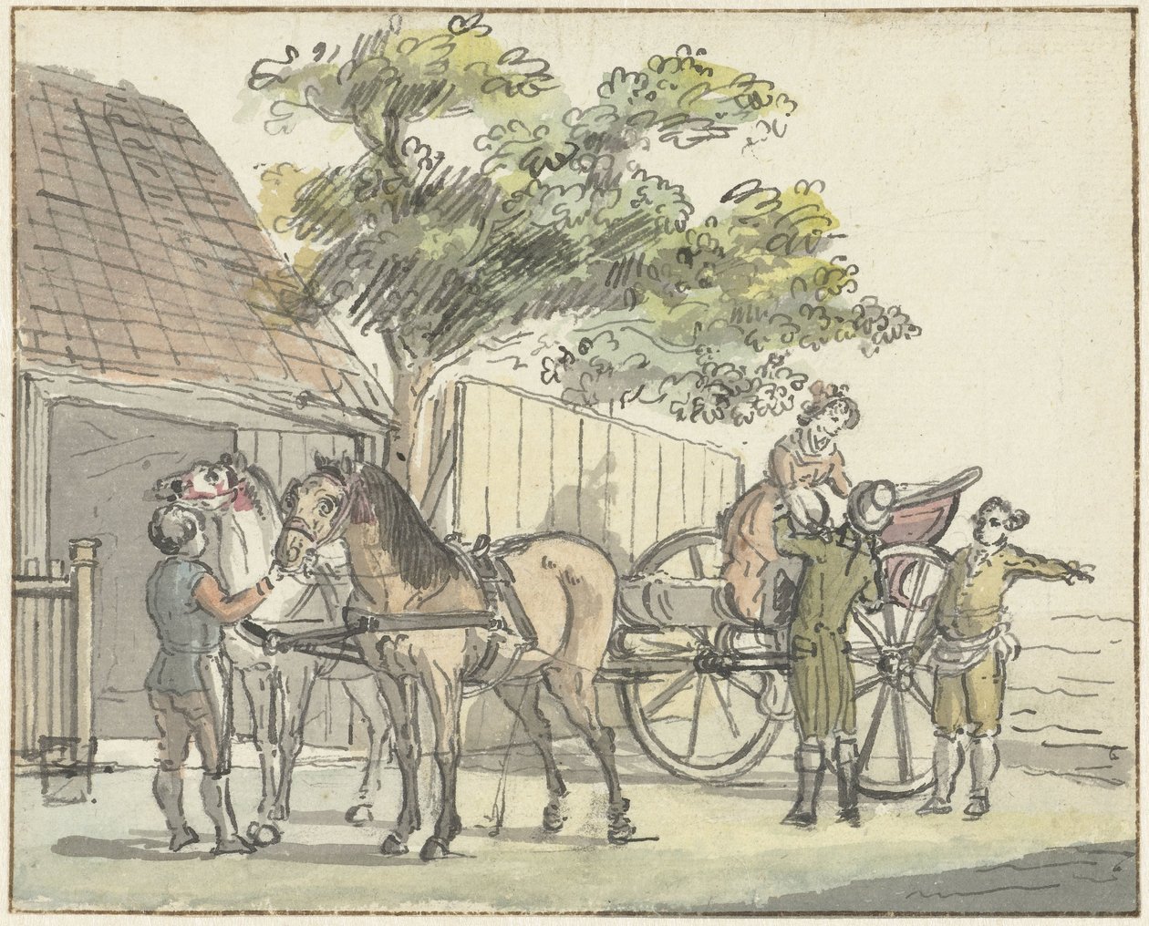 Cart with Two Horses at the Inn De Donkere Kuil near Haarlem by Reinier Vinkeles (I)