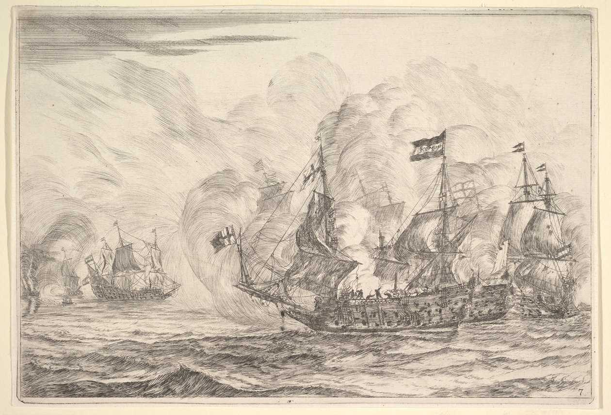 Naval Encounter with Three Vessels on the Right, from Naval Battles Nieuwe Scheeps Battles by Reinier Zeeman