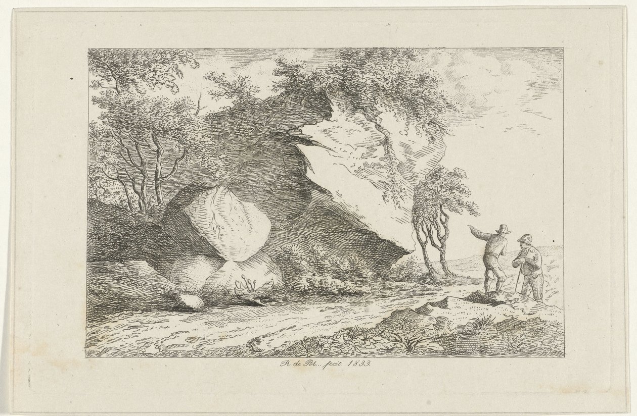 Landscape with Two Figures by a Rock by Reinierus Albertus Ludovicus baron van Isendoorn à Blois