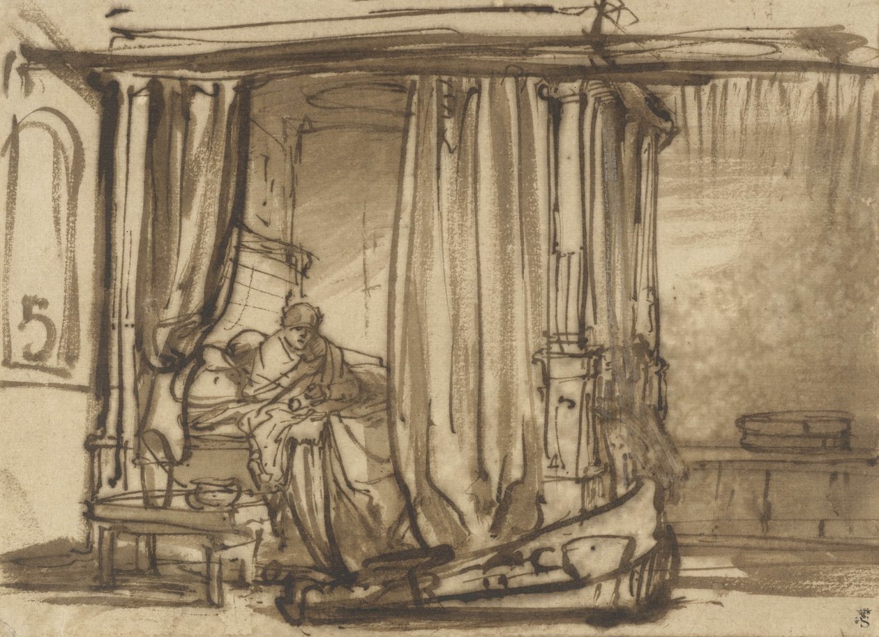Bedroom with Saskia in Bed by Rembrandt van Rijn