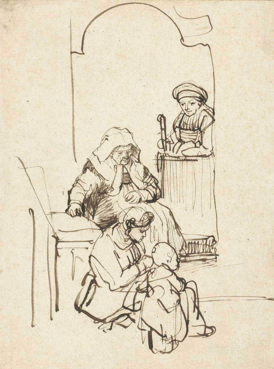Three Women and a Child by a Door, c.1645 by Rembrandt van Rijn
