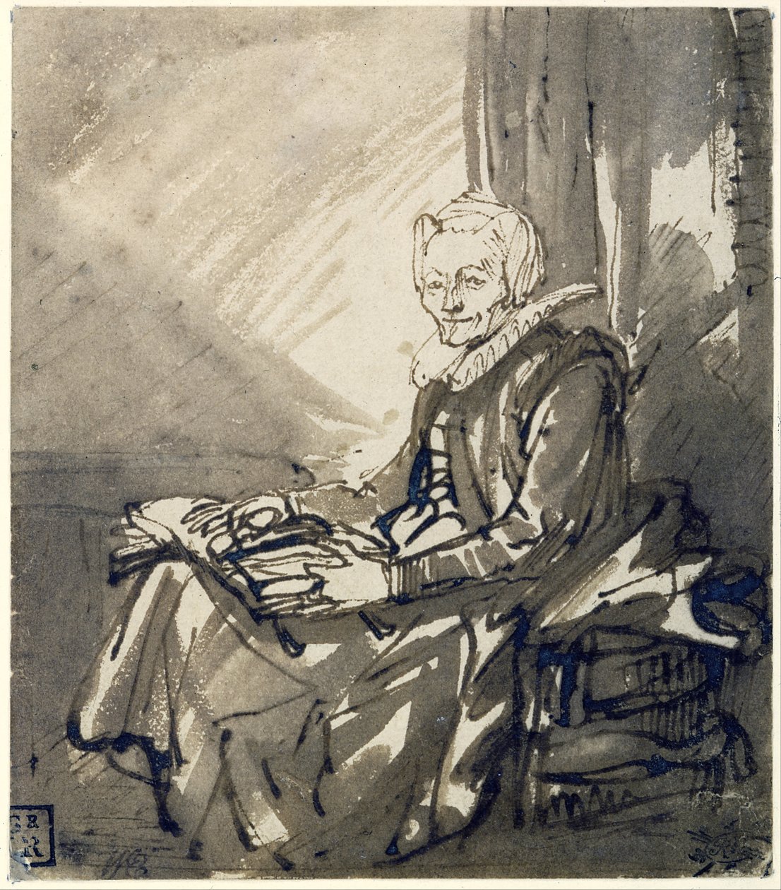 Seated Woman with an Open Book on Her Lap by Rembrandt van Rijn