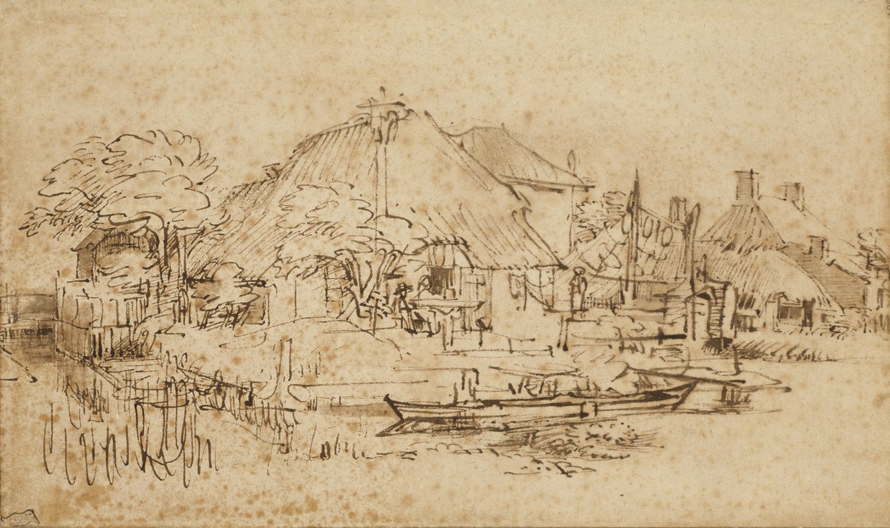 Cottage Beside a Canal by Rembrandt van Rijn
