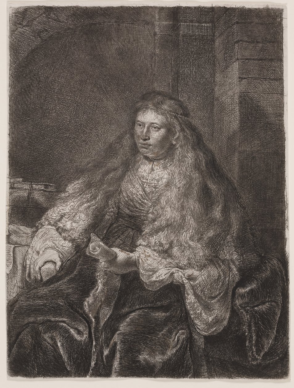 Girl with Long Hair Falling on Her Shoulders, or 