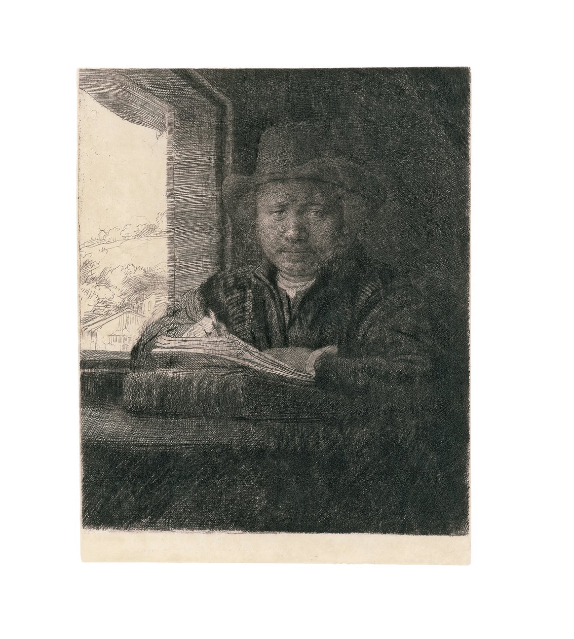 Self Portrait Drawing at a Window (1648) by Rembrandt van Rijn