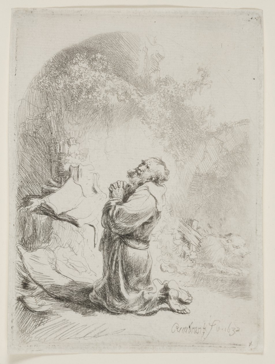 St. Jerome Praying: Arched Print by Rembrandt van Rijn