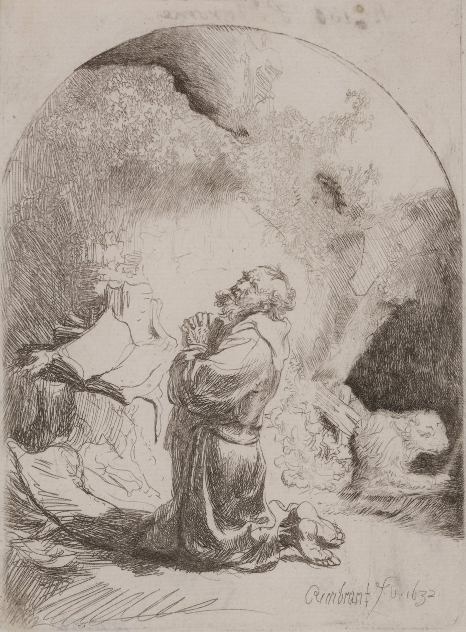 St. Jerome Praying: Arched Print by Rembrandt van Rijn