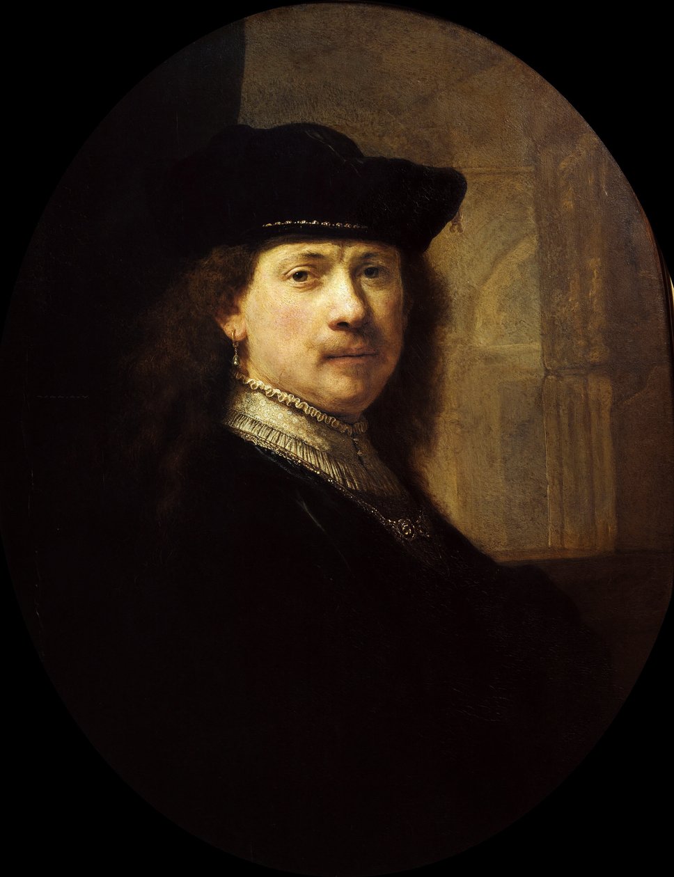 Self Portrait with an Architectural Background by Rembrandt van Rhijn,