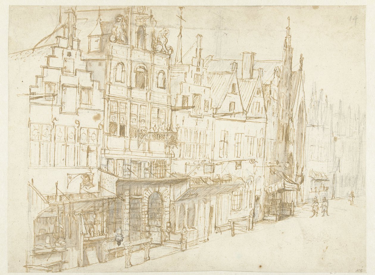 View of a Row of Houses in a City by Rembrandt van Rijn (school of)