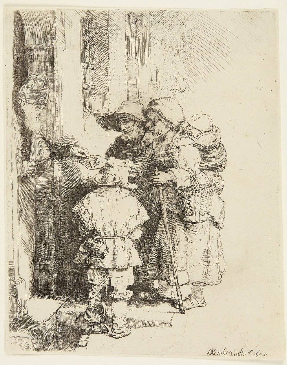 A Blind Hurdy-Gurdy Player and Family Receiving Alms by Rembrandt van Rijn