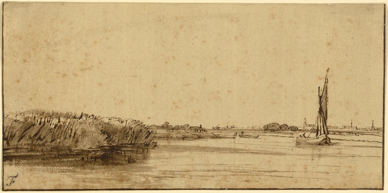 A Sailing Boat on a Wide Expanse of Water, c.1650 by Rembrandt van Rijn