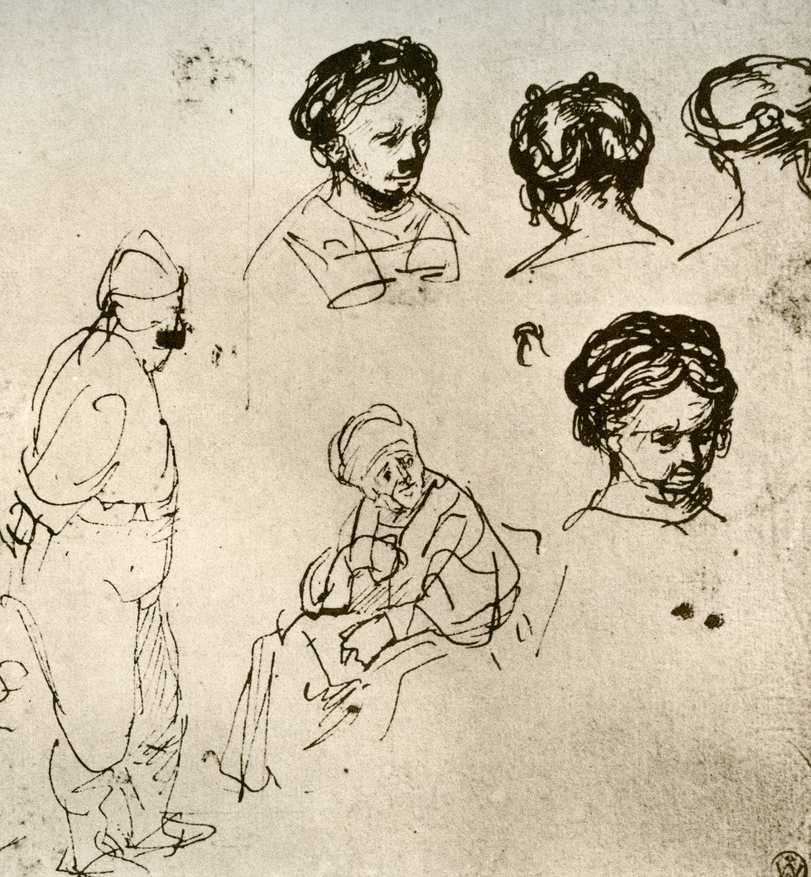 A Page of Sketches by Rembrandt van Rijn