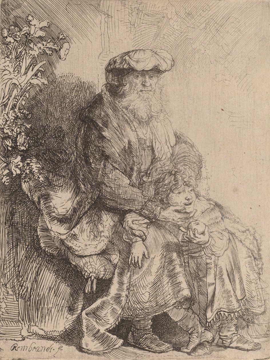 Abraham Caressing Isaac by Rembrandt van Rijn