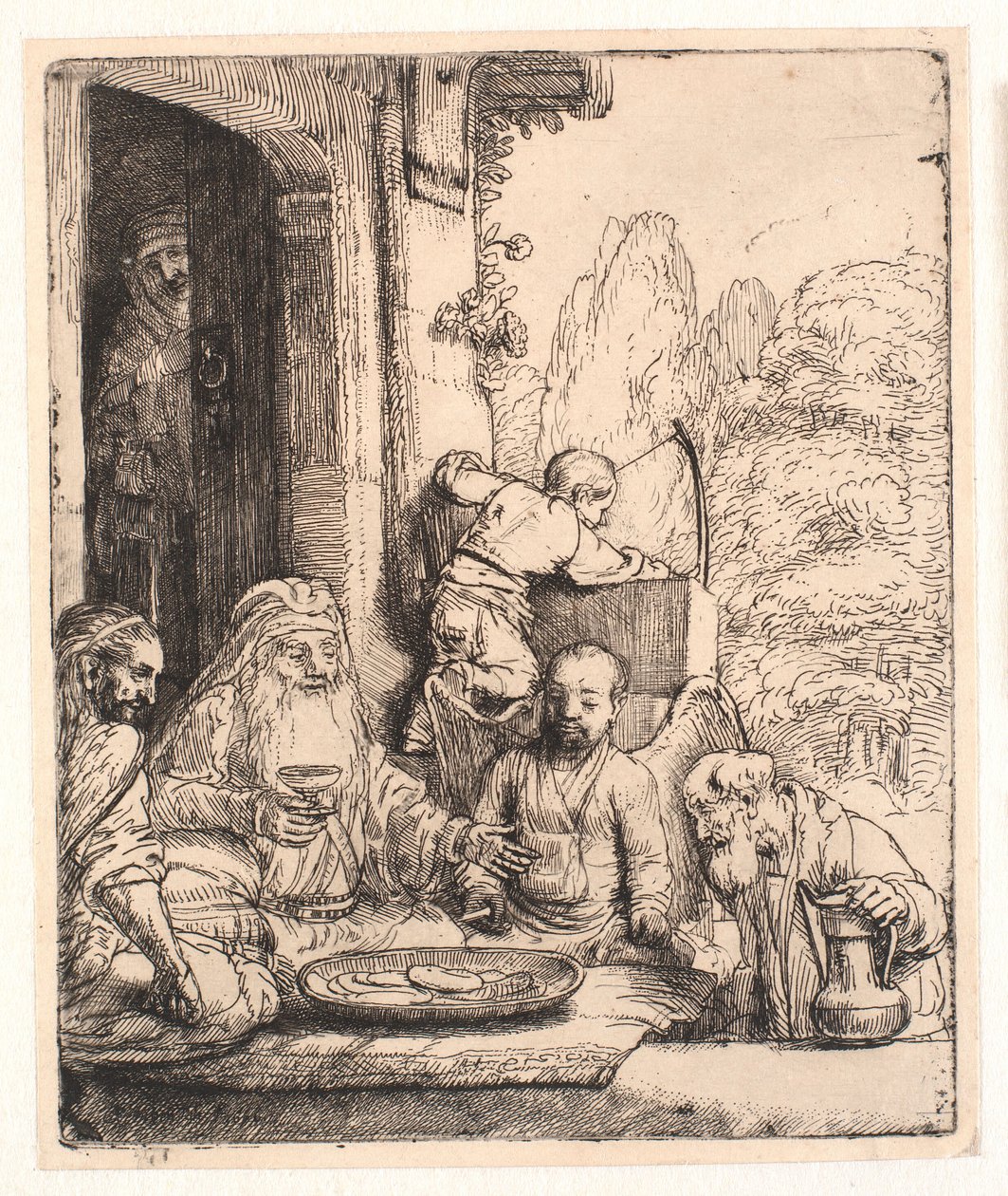 Abraham entertaining the angels by Rembrandt van Rijn