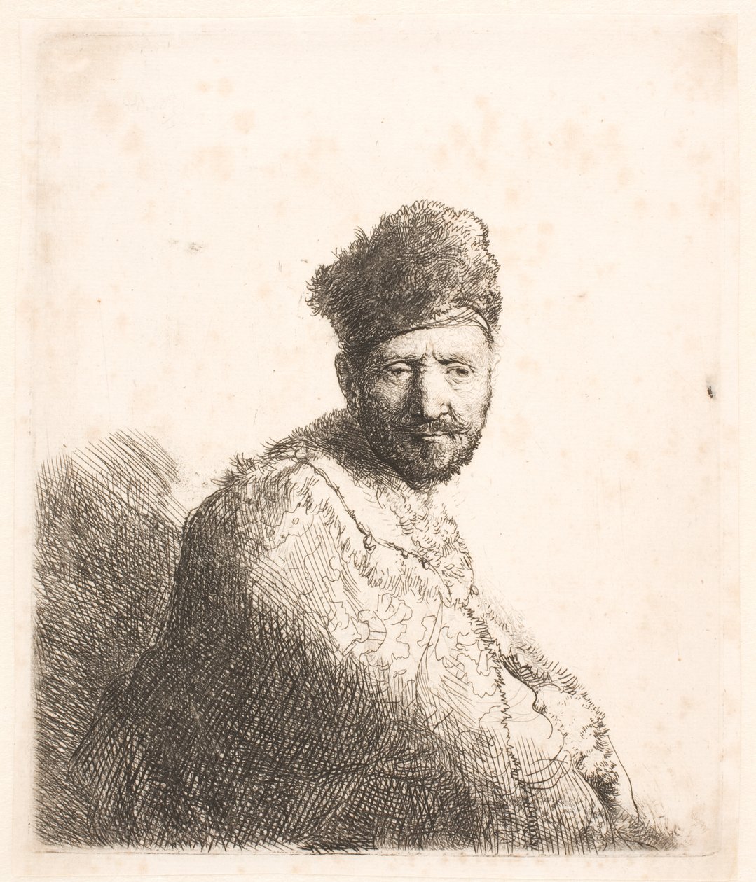 Bearded Man in Furred Oriental Cap and Robe: Half Length by Rembrandt van Rijn