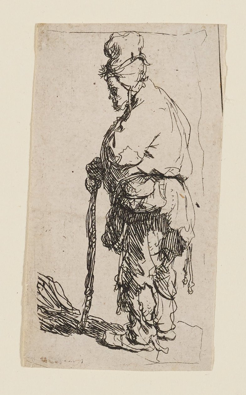 Beggar Leaning on a Stick, Facing Left by Rembrandt van Rijn