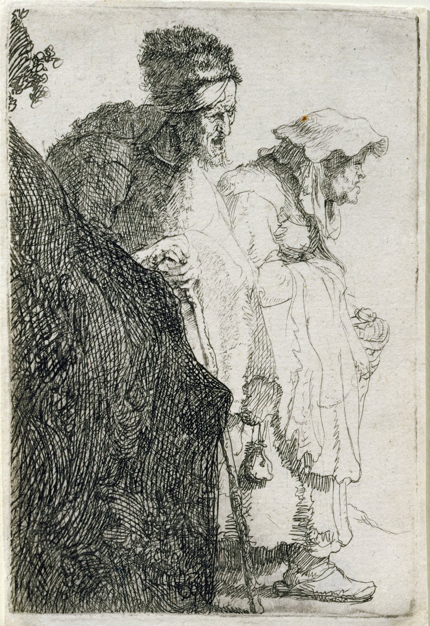 Beggar Man and Woman Behind a Bank by Rembrandt van Rijn