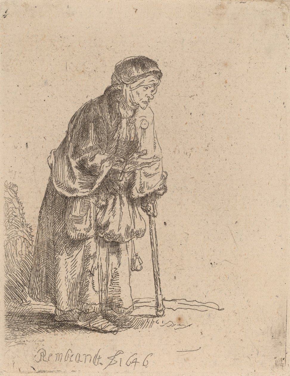 Beggar Woman Leaning on a Stick by Rembrandt van Rijn