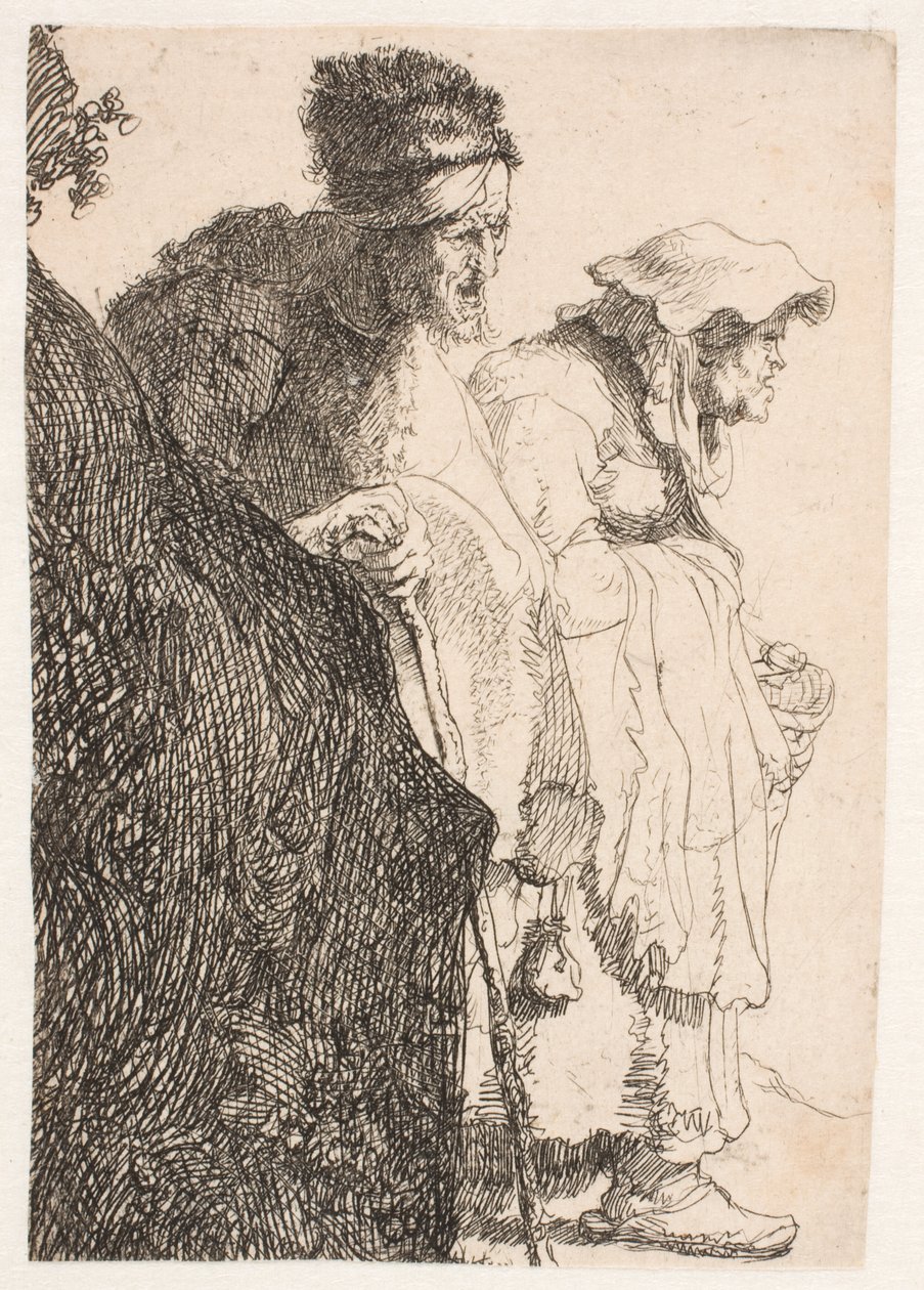 Beggar Man and Beggar Woman Behind a Bank by Rembrandt van Rijn