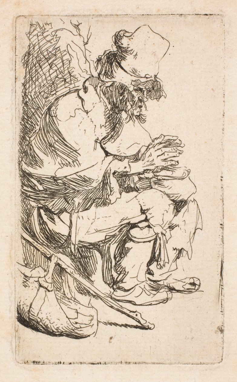 Beggar Seated Warming His Hands at a Chafing Dish by Rembrandt van Rijn