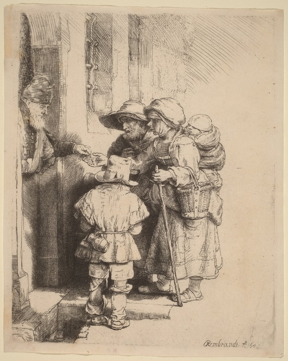 Beggars Receiving Alms at the Door of a House by Rembrandt van Rijn