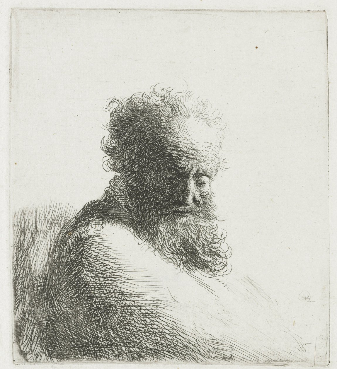 Bust of an Old Bearded Man, Looking Down, Three Quarters Right by Rembrandt van Rijn