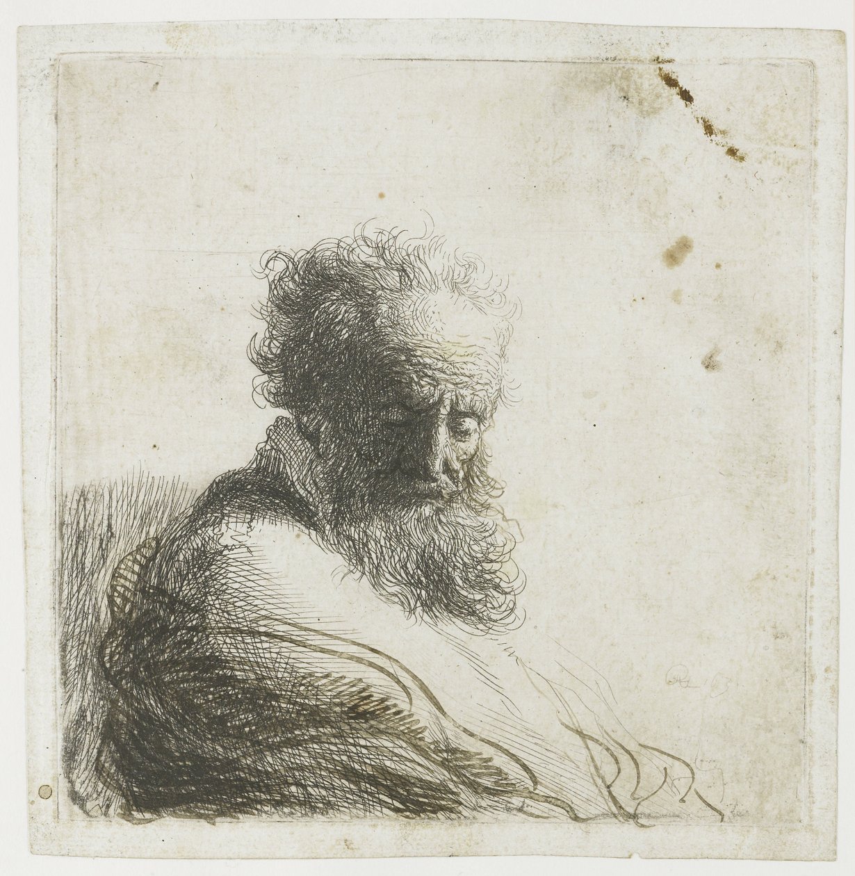 Bust of an old bearded man, looking down, three quarters right by Rembrandt van Rijn