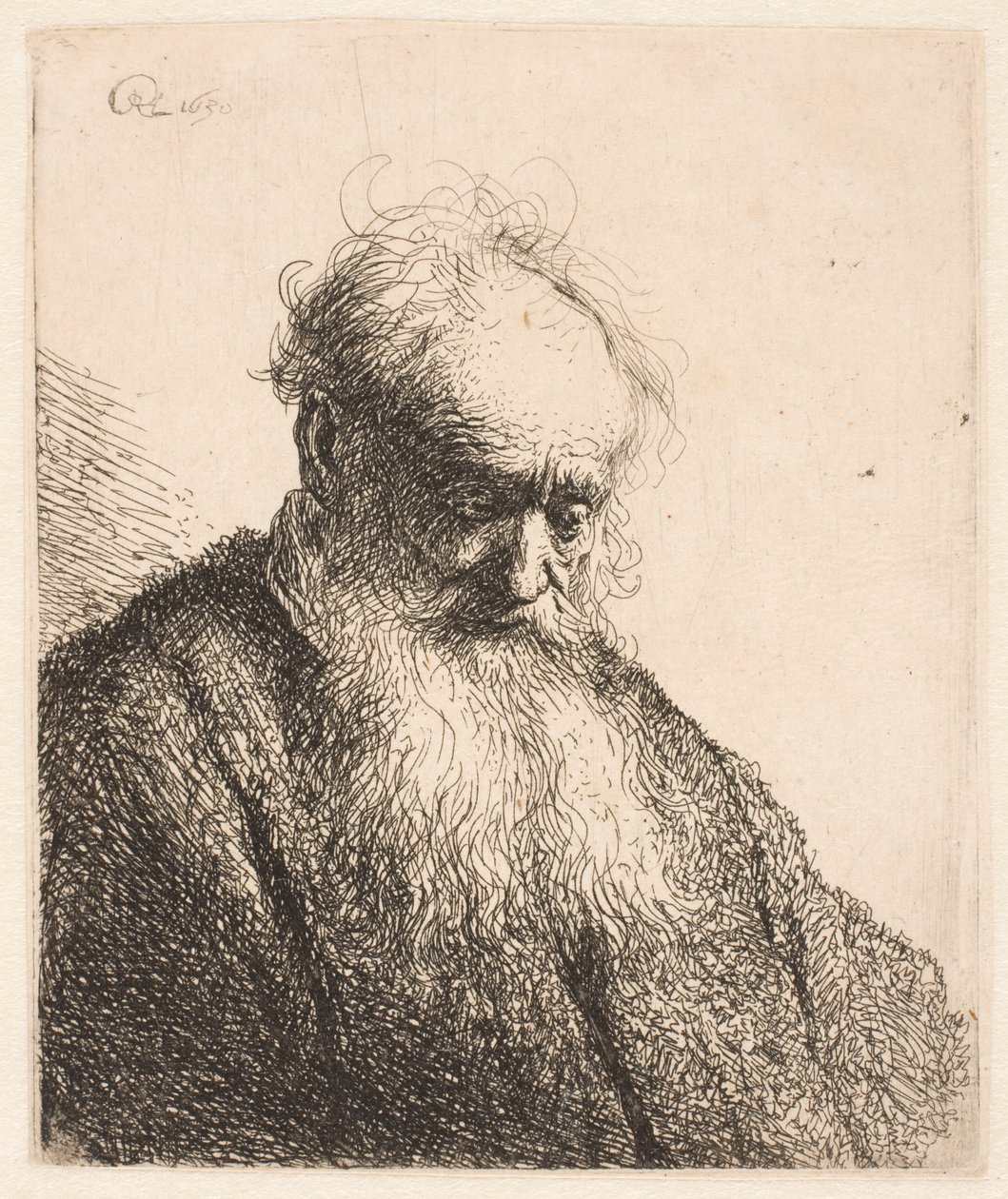 Bust of an Old Man with Flowing Beard: The Head Inclined Three-Quarters Right by Rembrandt van Rijn