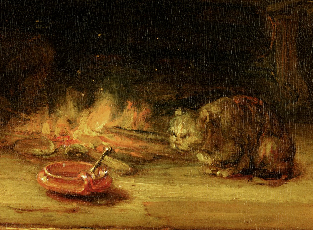 Cat, detail of Holy Family with a Curtain by Rembrandt van Rijn