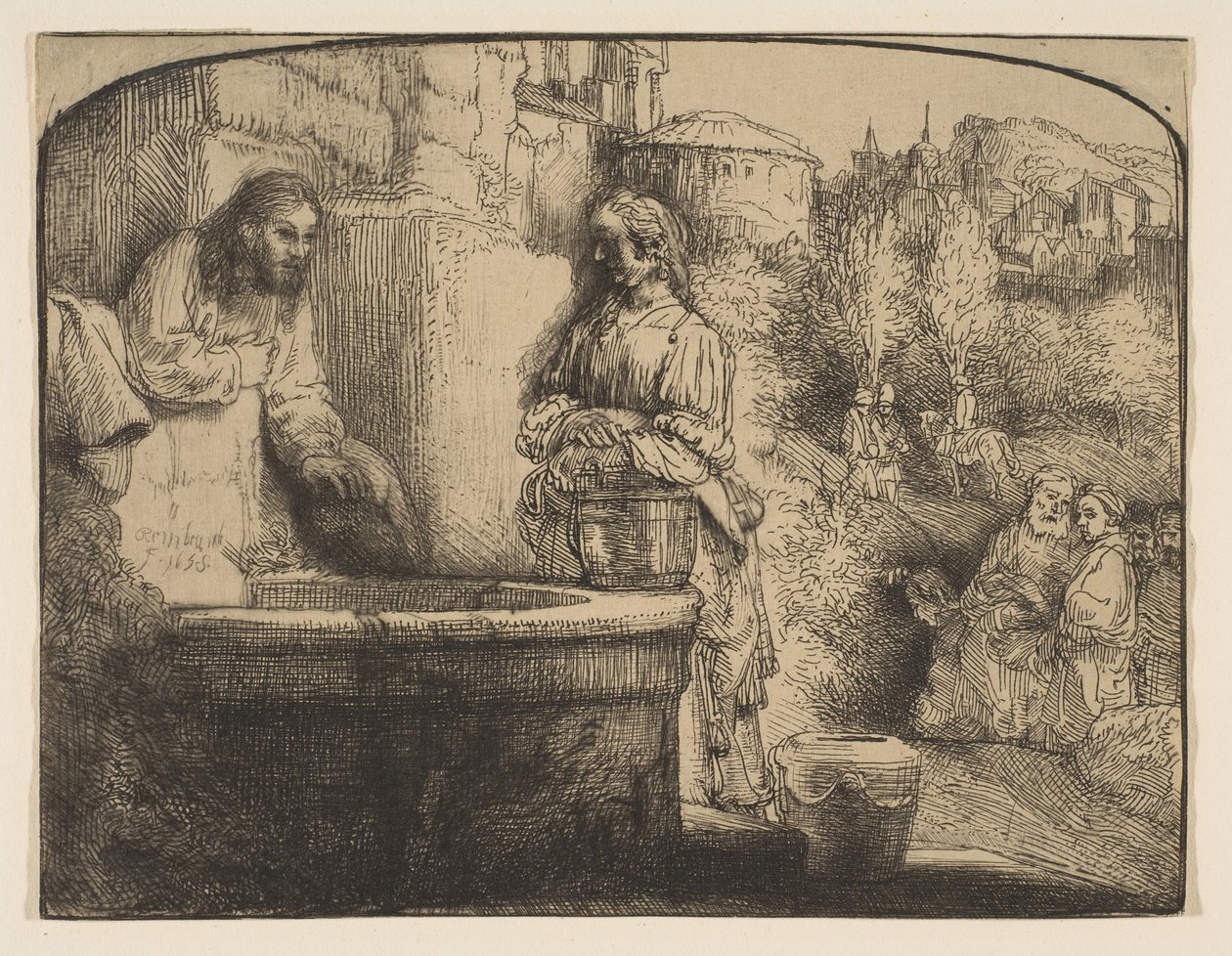 Christ and the Woman of Samaria: an Arched Print, 1658 by Rembrandt van Rijn