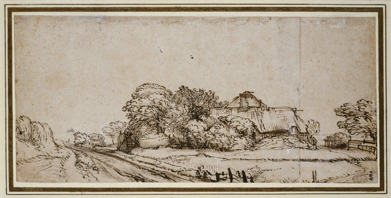 Farm Buildings beside a Road by Rembrandt van Rijn