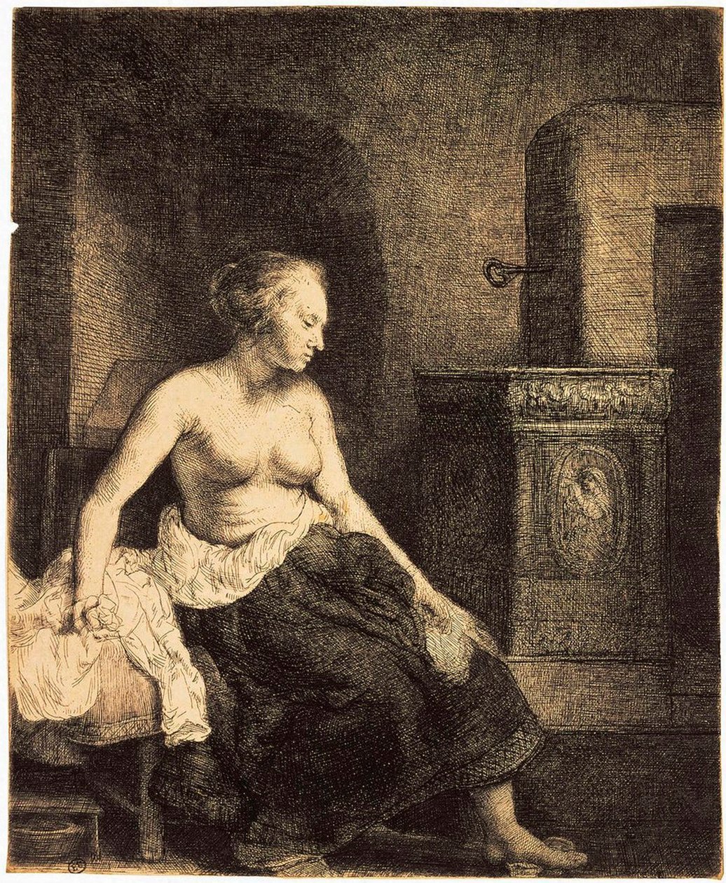 Half-Naked Woman by a Stove by Rembrandt van Rijn