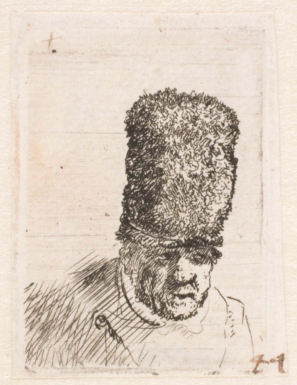 Head of an old man in a high fur cap by Rembrandt van Rijn