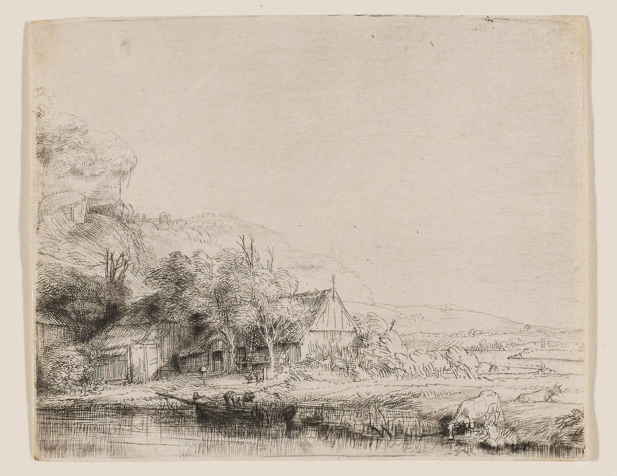 Landscape With a Cow Drinking by Rembrandt van Rijn