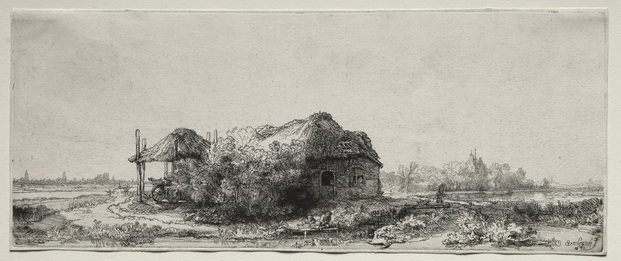 Landscape with a Cottage and Hay Barn: Oblong by Rembrandt van Rijn