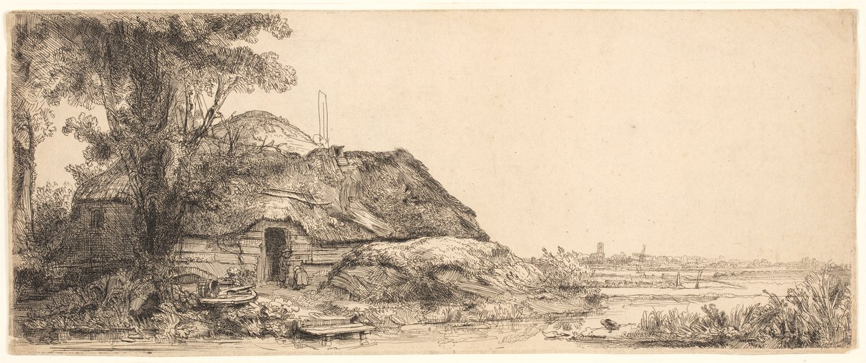 Landscape with a Cottage and a Large Tree by Rembrandt van Rijn