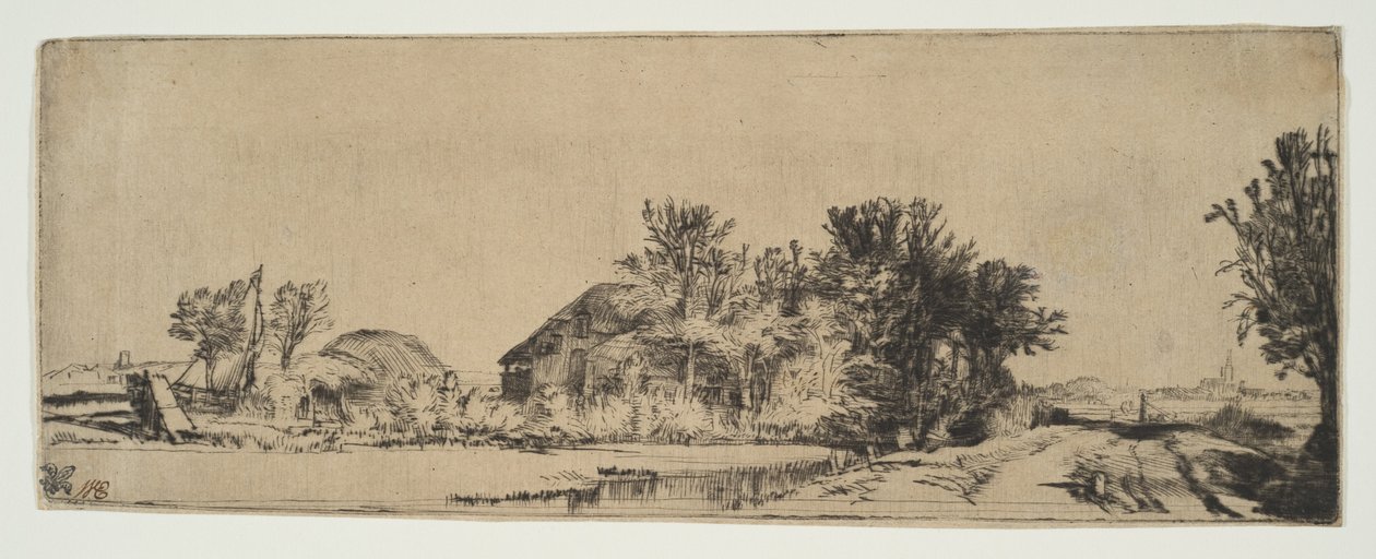 Landscape with a Farmhouse Along a Road Beside a Canal by Rembrandt van Rijn