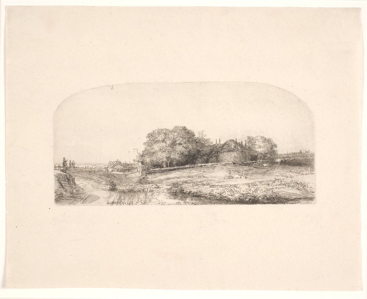 Landscape with a Hay Barn and a Flock of Sheep by Rembrandt van Rijn