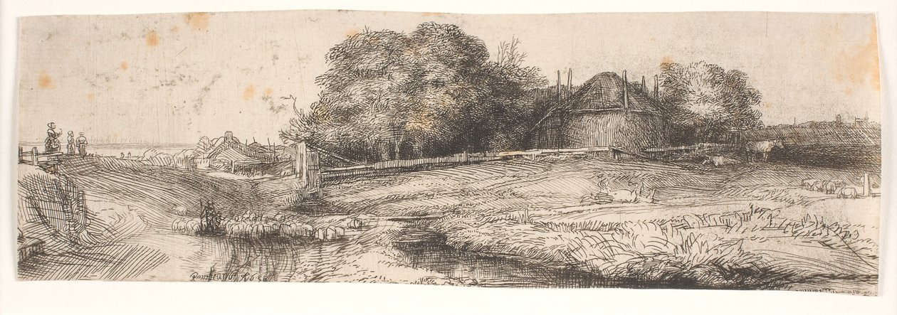 Landscape with a Hay Barn and a Flock of Sheep by Rembrandt van Rijn