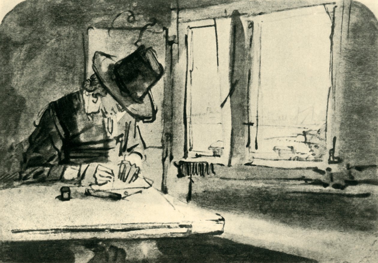 Man Drawing at Window, mid 17th Century by Rembrandt van Rijn