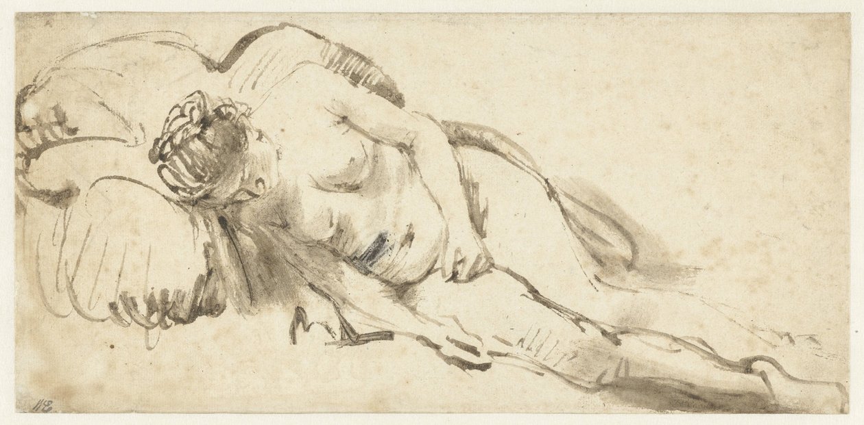 Nude Woman Lying on a Pillow by Rembrandt van Rijn