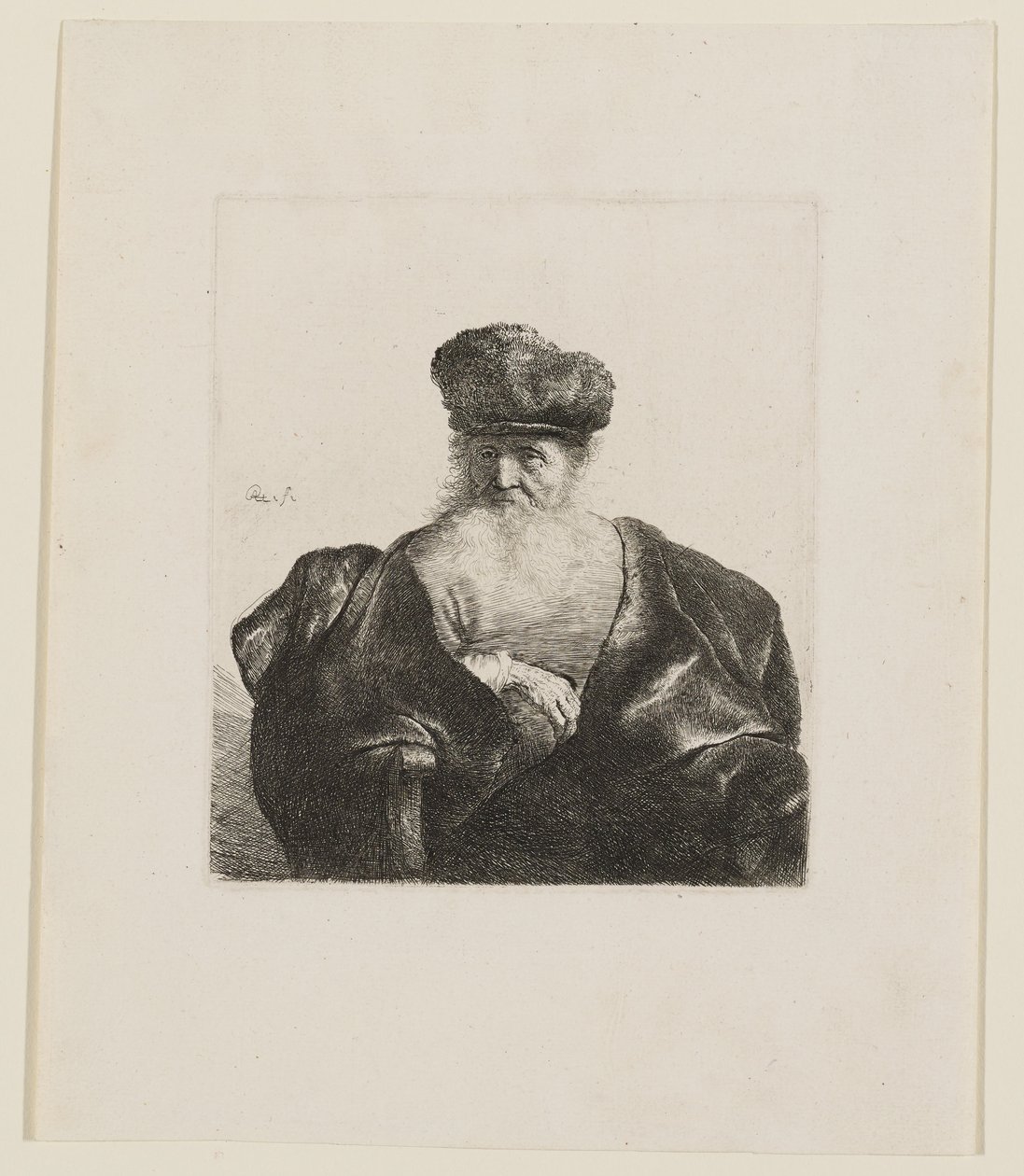 Old Man Seated with Flowing Beard, Fur Cap and Velvet Cloak by Rembrandt van Rijn
